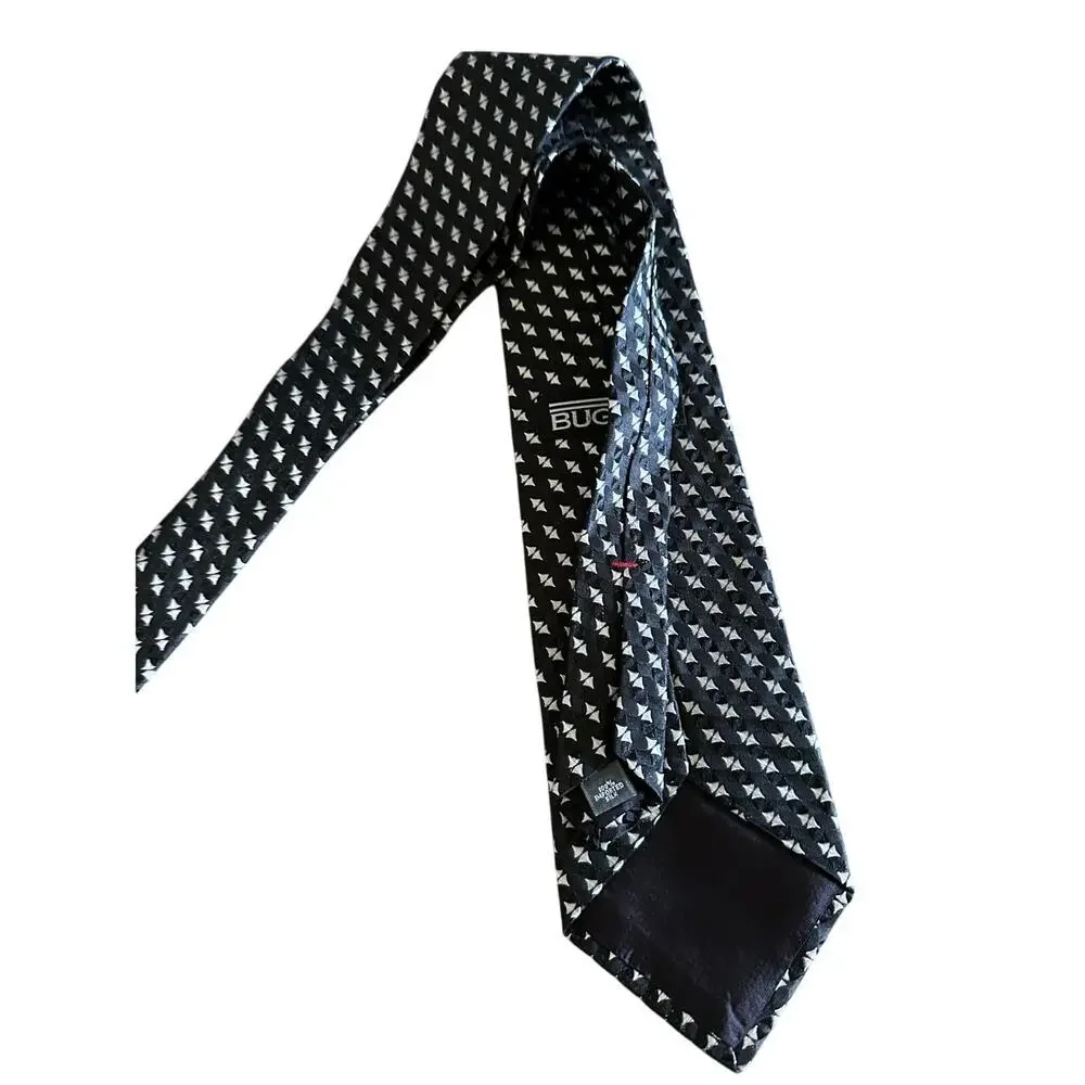 Bugatti Men's Black Geometric Print 100% Silk Necktie
